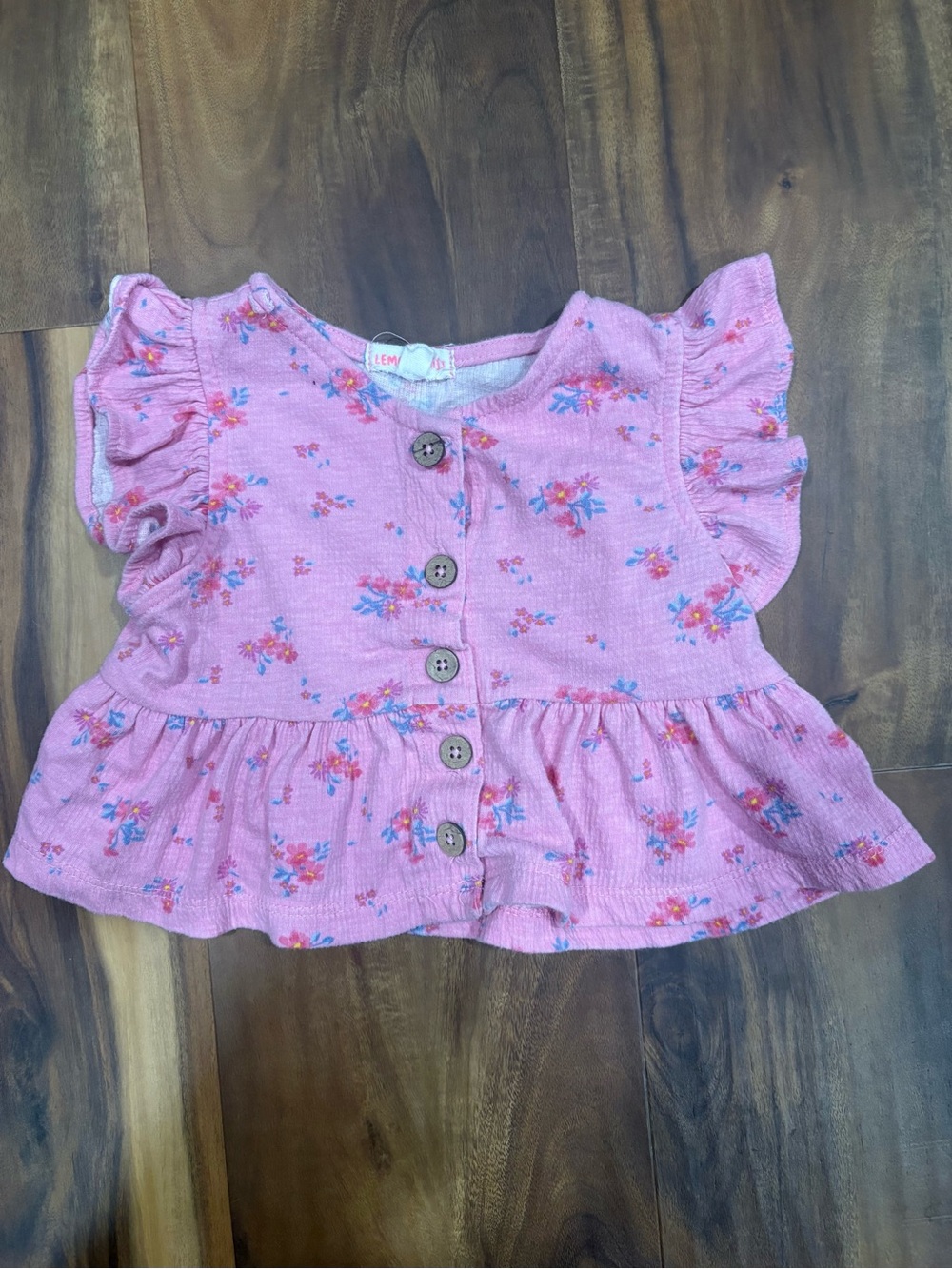 Pink Floral Button-Front Girls' Ruffle Top